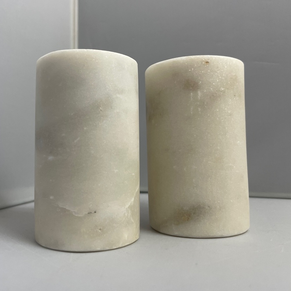 Pair Vintage White‎ Marble Salt & Pepper Shakers